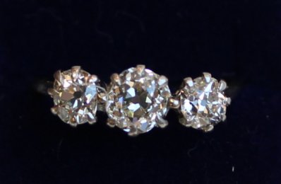 3 Stone Old Cushion Cut Diamond Ring